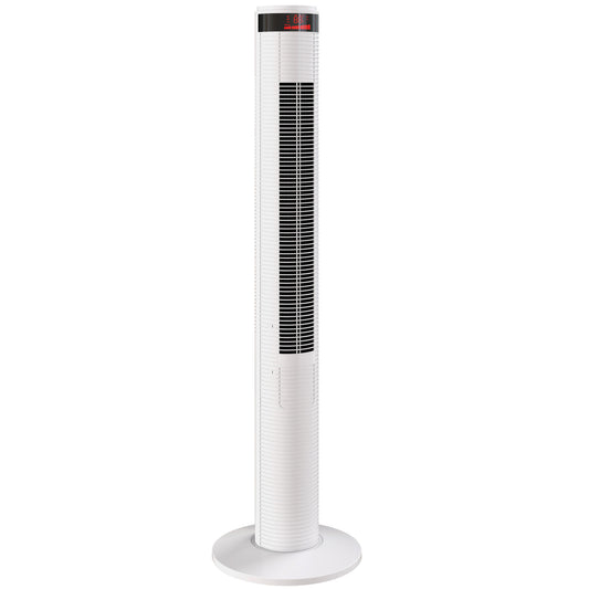 HOMCOM Oscillating Tower Fan Remote Control 3 Speed Modes Cooling Machine White