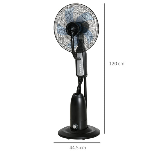 HOMCOM Spray Misting Fan, Floor Fan with Water Mist Spray, 70Β° Oscillation, Tilt Head, 3 Speeds, 2.8L Water Tank, Black