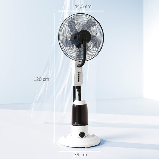 HOMCOM Spray Misting Fan, Floor Fan with Water Mist Spray, 70Β° Oscillation, Tilt Head, 3 Speeds, 2.8L Water Tank, White
