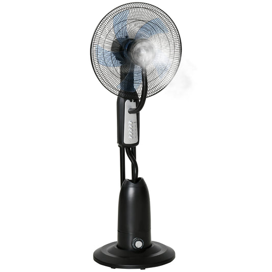 HOMCOM Spray Misting Fan, Floor Fan with Water Mist Spray, 70Β° Oscillation, Tilt Head, 3 Speeds, 2.8L Water Tank, Black