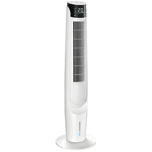 HOMCOM Air Cooler with LED Display and Remote Control, Oscillating Ice Cooling Fan with 3 Speeds, 4 Modes, 12 Hour Timer, White