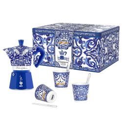 Bialetti X Dolce&Gabbana Blue Mediterranean Gift Set (6 set tazza Moka e mescolatori)