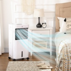 HOMCOM luftkøler, mobil køleventilator luftfugter luftkonditioneringsapparat med 15L vandtank, oscillation, fjernbetjening, time