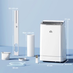 HOMCOM 14000 BTU Mobiele airconditioner, 35m², Slimme thuis-WiFi, met ontvochtiger, ventilator, 24H timer, raamkit, wit