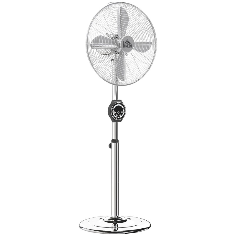HOMCOM 16" Metall-Standventilator mit Oszillation, verstellbarer Höhe - Silberton