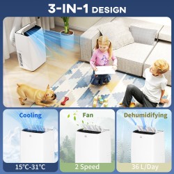 HOMCOM 14,000 Climatiseur mobile BTU, avec écran LED - Blanc