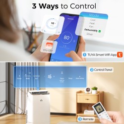 HOMCOM 14000 BTU Mobiele airconditioner, 35m², Slimme thuis-WiFi, met ontvochtiger, ventilator, 24H timer, raamkit, wit