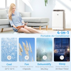 HOMCOM 14000 BTU Mobiele airconditioner, 35m², Slimme thuis-WiFi, met ontvochtiger, ventilator, 24H timer, raamkit, wit