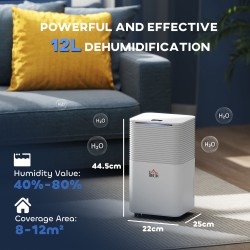 HOMCOM 12L/Deshumidificador de Día | 2L Depósito, Secado de Ropa, Automático