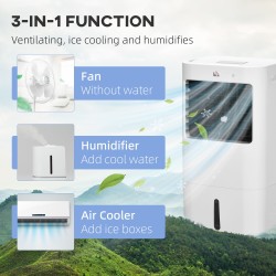 HOMCOM Luftkühler, mobiler Kühlventilator Luftbefeuchter Klimaanlage mit 15L Wassertank, Oszillation, Fernbedienung, Timer, 32x3