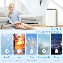 HOMCOM 14,000 BTU WiFi-luftkonditionering med värmare