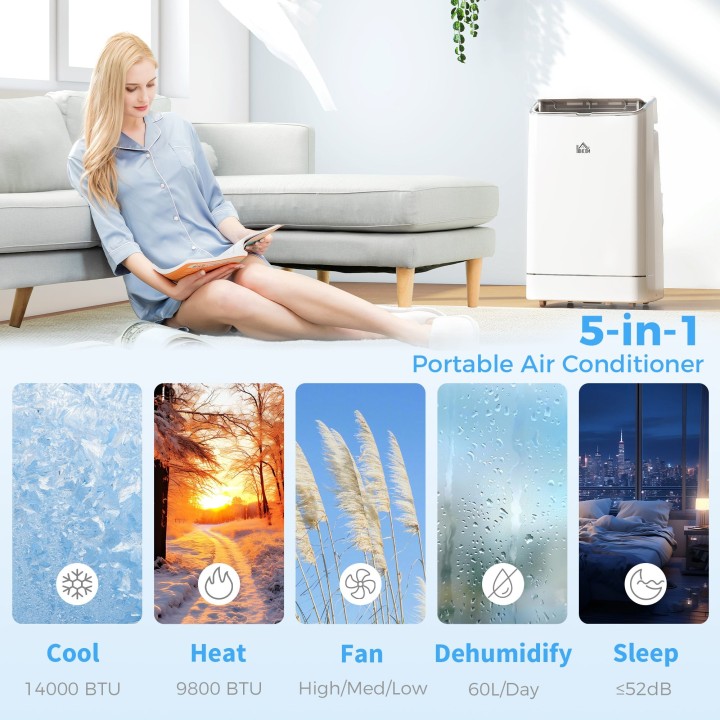 HOMCOM 14,000 BTU WiFi Air Conditioner with Heater