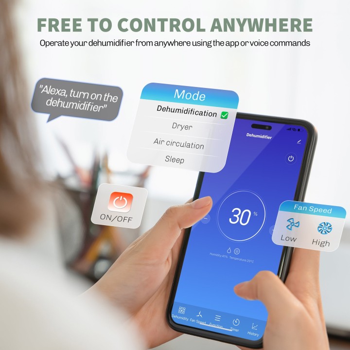 HOMCOM 10L/Day Smart Dehumidifier | WiFi App, 2.5L Tank