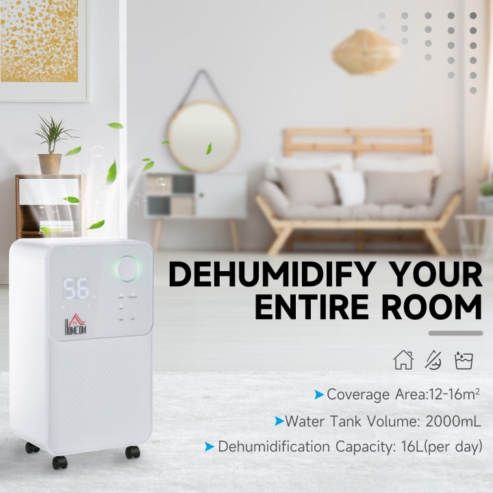 HOMCOM 12L/Day Dehumidifier | Quiet 38dB, 4 Modes, Timer
