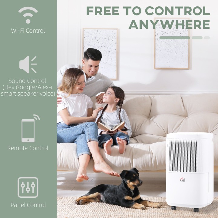 HOMCOM 10L/Day Smart Dehumidifier | WiFi App, Quiet, 2.2L