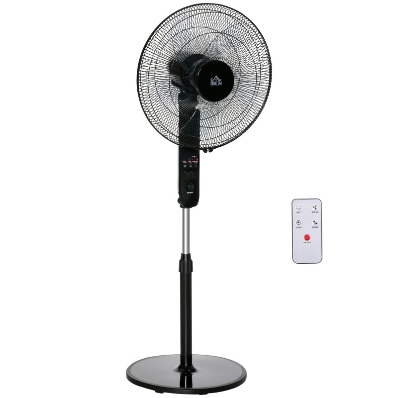 HOMCOM 18" Ventilateur sur pied, ventilateur oscillant avec télécommande, ventilateur de sol avec hauteur réglable, 3 Vitesse, 7