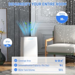 HOMCOM 16L/Deshumidificador de Día | Multimodo, Ruedas — Blanco