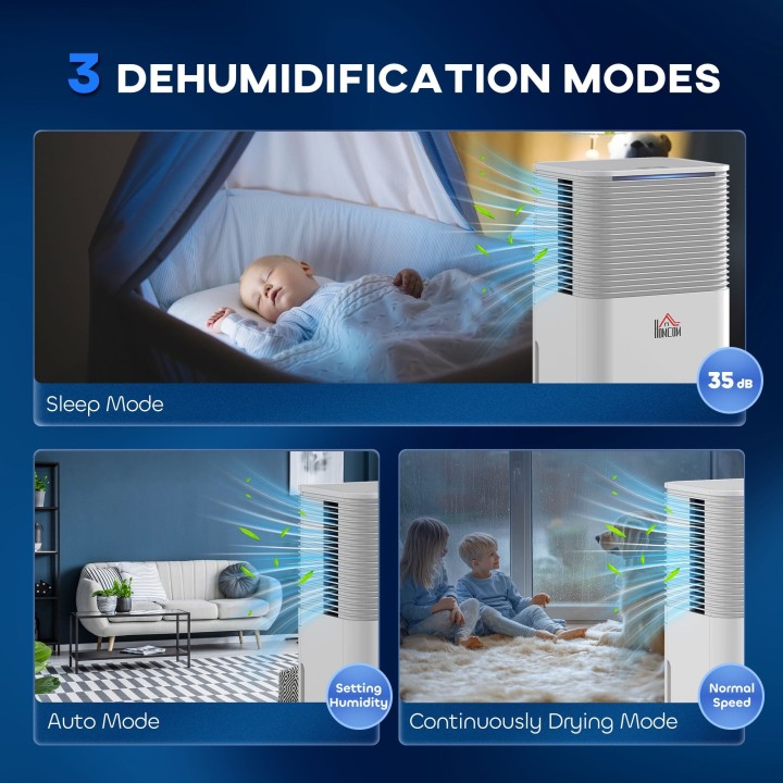 HOMCOM 12L/Day Dehumidifier | 2L Tank, Laundry Drying, Auto