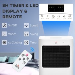 HOMCOM Luftkühler, mobiler Kühlventilator Luftbefeuchter Klimaanlage mit 15L Wassertank, Oszillation, Fernbedienung, Timer, 32x3