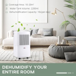 HOMCOM 10L/Day Smart Dehumidifier | WiFi App, Quiet, 2.2L