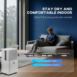 HOMCOM 10L/Deshumidificador de Día | 2L Depósito, Secado de Ropa, Auto