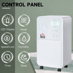 HOMCOM 12L/Day Dehumidifier | Quiet 38dB, 4 Modes, Timer