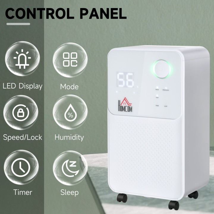HOMCOM 12L/Day Dehumidifier | Quiet 38dB, 4 Modes, Timer