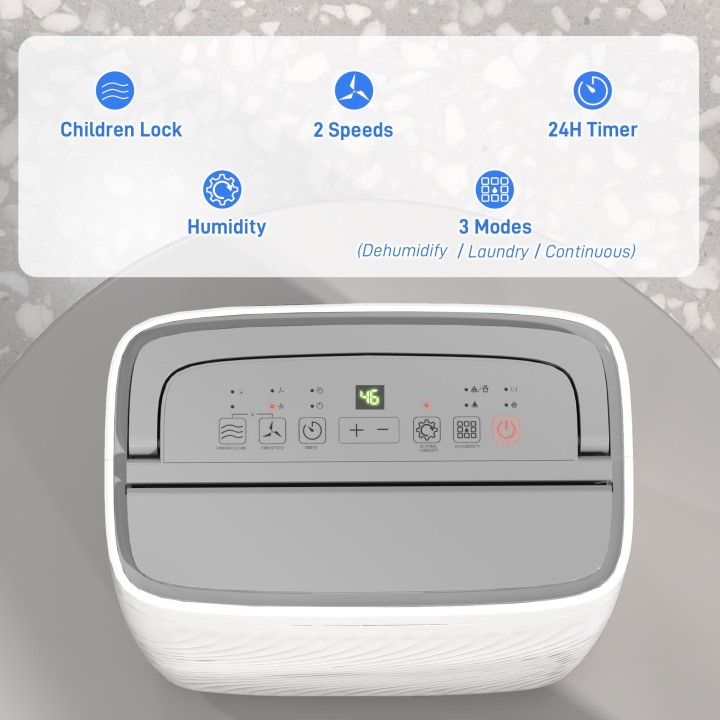 HOMCOM 16L/Day Dehumidifier | Multi-Mode, Wheels — White