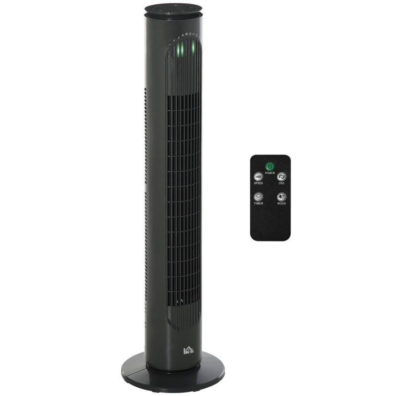 HOMCOM 30'' Fritstående tårnventilator, 3 Hastighed 3 Tilstand, 10t Timer, 70 Graders oscillation, LED-lys, 5M Fjernbetjening, m