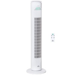 HOMCOM 30'' Freestanding Tower Fan, 3 Speed 3 Mode, 10h Timer, 70 Degree Oscillation, LED Light, 5M Remote Controller, White