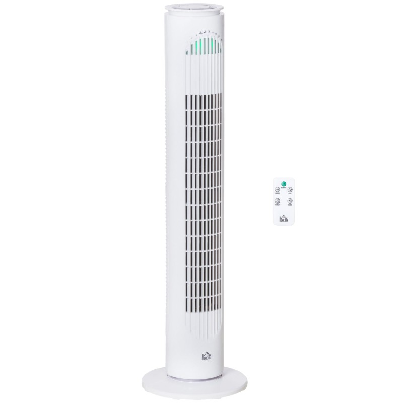 HOMCOM 30'' Ventilateur tour autoportant, 3 Vitesse 3 Mode, 10h Minuterie, 70 Oscillation à degrés, Voyant LED, 5M Télécommande,