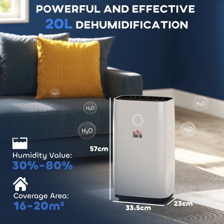 HOMCOM 20L/Day Dehumidifier | LED Screen, Sleep, Timer