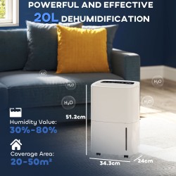 HOMCOM 20L/Dag Ontvochtiger | Aanraakbediening, 5L Tank — Wit
