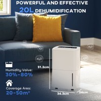HOMCOM 20L/Déshumidificateur Jour | Commande Tactile, 5L Réservoir — Blanc