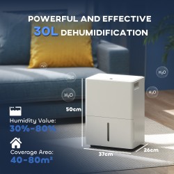 HOMCOM 30L/Day Dehumidifier | Laundry Drying, 40–80m² — White
