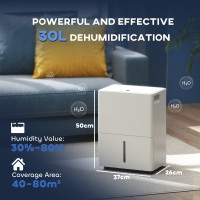 HOMCOM 30L/Déshumidificateur de jour | Séchage du linge, 40–80m² — Blanc