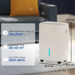 HOMCOM 30L/Day Dehumidifier | Auto-Clean Filter, 4L Tank