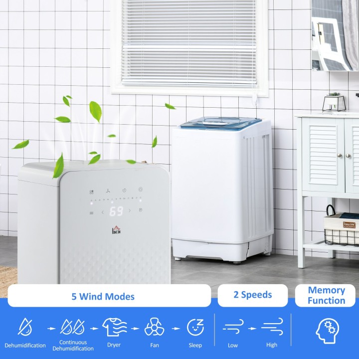 HOMCOM 12L/Day Dehumidifier with Air Purifier | 5 Modes