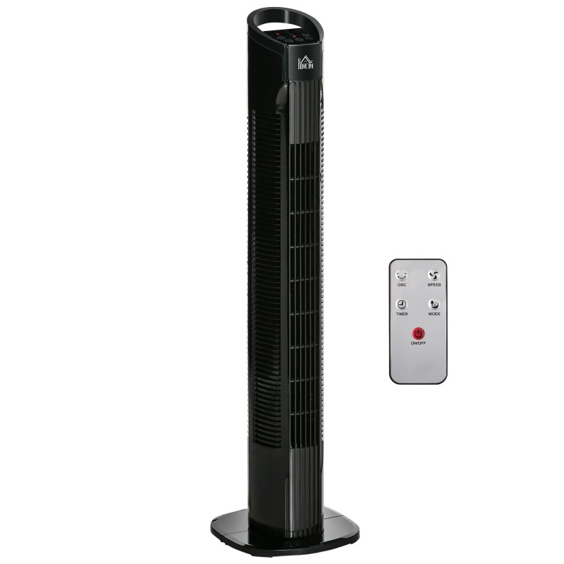 HOMCOM 31" Ventilatore a torre autoportante, 3 Velocità 3 Modalità, 7.5H Timer, Oscillazione, Pannello LED, Telecomando, 31 Vent