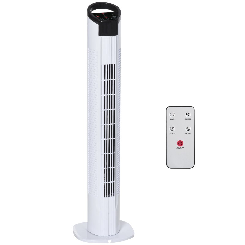 HOMCOM 31" Freistehender Turmventilator, 3 Geschwindigkeit 3 Modus, 7.5H Timer, Oszillation, LED-Panel, Fernbedienung, 31 Zoll S