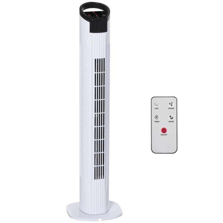 HOMCOM 31" Freestanding Tower Fan, 3 Speed 3 Mode, 7.5H Timer, Oscillating, LED Panel, Remote Control, 31 Inch Standing Fan, Whi