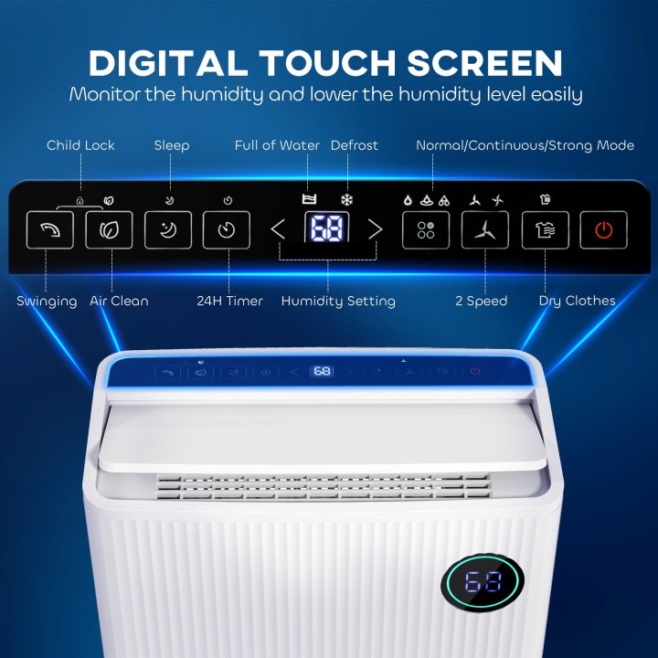 HOMCOM 16L/Day Dehumidifier | Air Purifier, UVC & Ioniser
