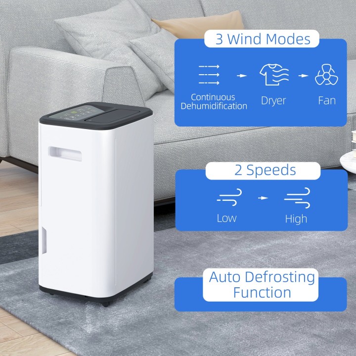 HOMCOM 20L/Day Dehumidifier | 6L Tank, 3 Modes, Timer