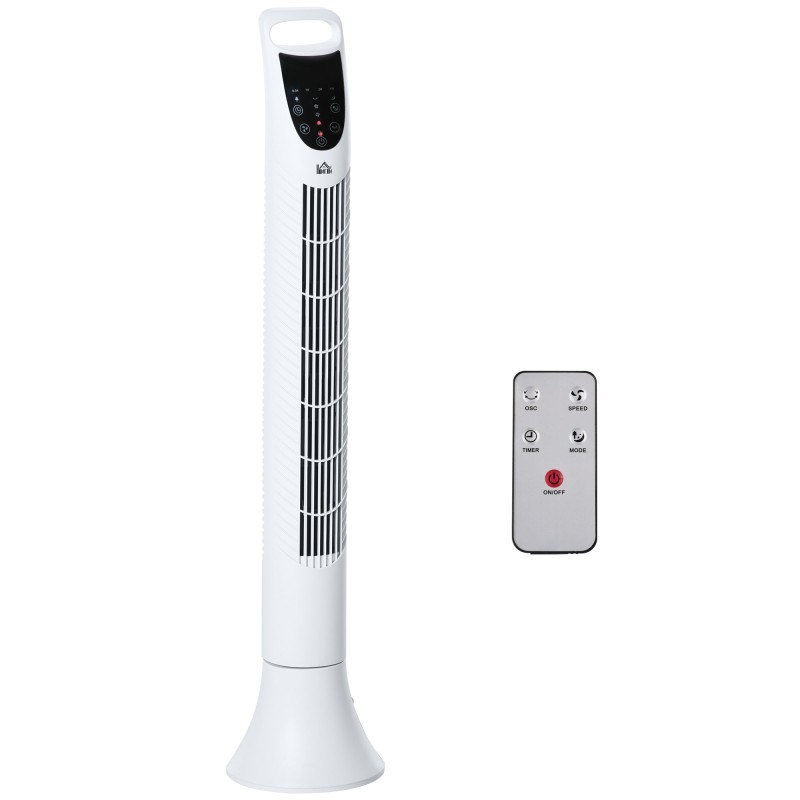 HOMCOM 36" Fritstående tårnventilator, Pedestalventilator med 3 Hastighed 3 Tilstand, 7.5h timer, 70 Graders oscillation, LCD-pa