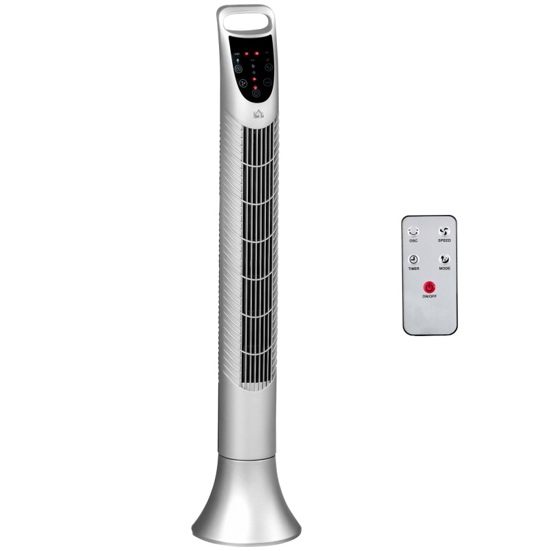 HOMCOM 36'' Freistehender Turmventilator, 3 Geschwindigkeit 3 Modus, 7.5h Timer, 70 Grad Oszillation, LED-Panel, 5M Fernbedienun