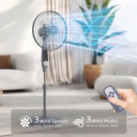 HOMCOM 16Ventilateur sur pied oscillant avec télécommande, gris