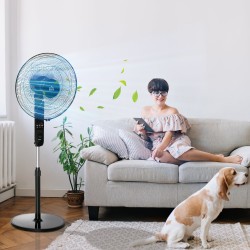 HOMCOM 18" Pedestal Fan, Oscillating Standing Fan with Remote Control, Floor Fan with Adjustable Height, 3 Speed, 7.5-Hour Timer