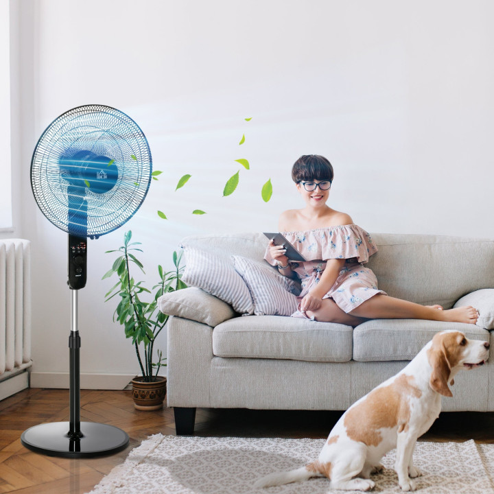 HOMCOM 18" Pedestal Fan, Oscillating Standing Fan with Remote Control, Floor Fan with Adjustable Height, 3 Speed, 7.5-Hour Timer