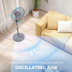 HOMCOM 16Ventilateur sur pied oscillant avec télécommande, gris