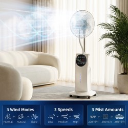 HOMCOM 135Ventilatore a pedana cm con nebulizzazione d'acqua e umidificatore, bianco